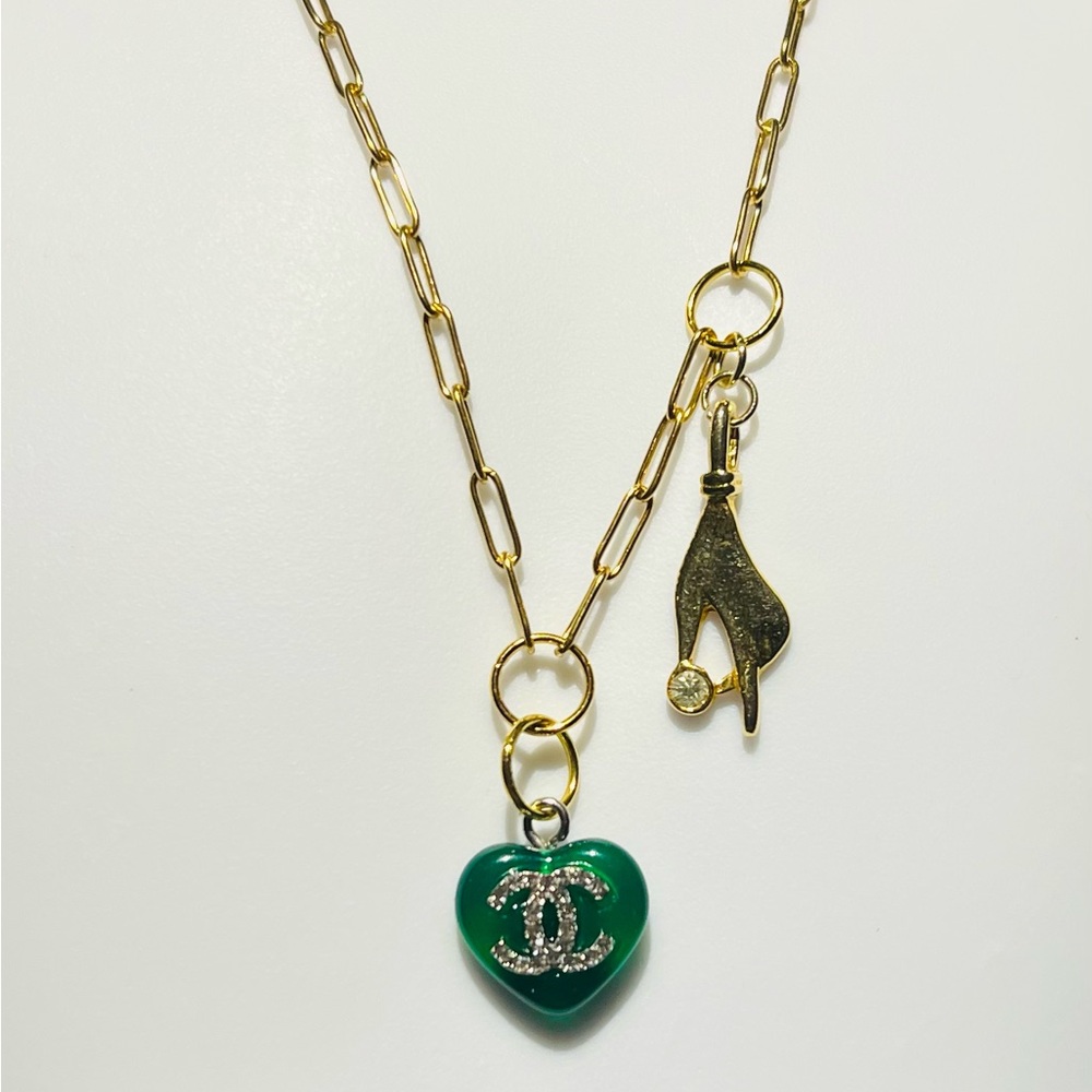 Gold and Green Heart Pendant Necklace